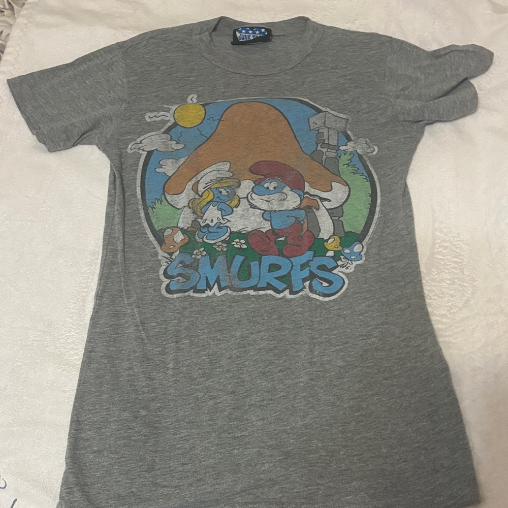 Junk Food Clothing Gray Smurfs Tee